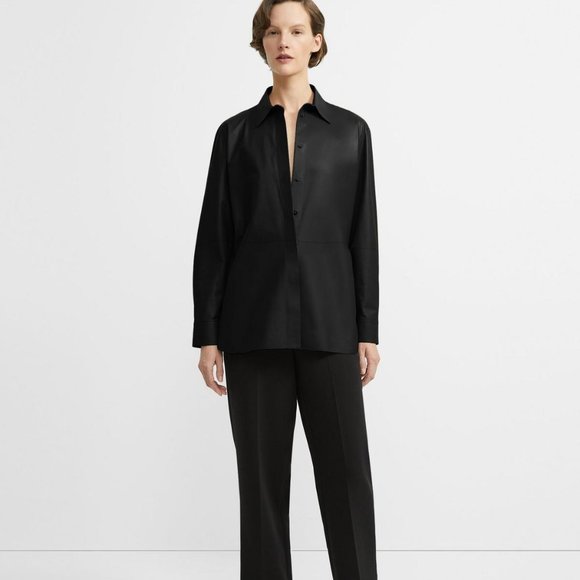 Theory Tops - Theory Black Nappa Leather Shirt NWT M